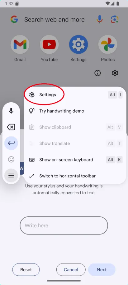 Screenshot Keyboard Settings